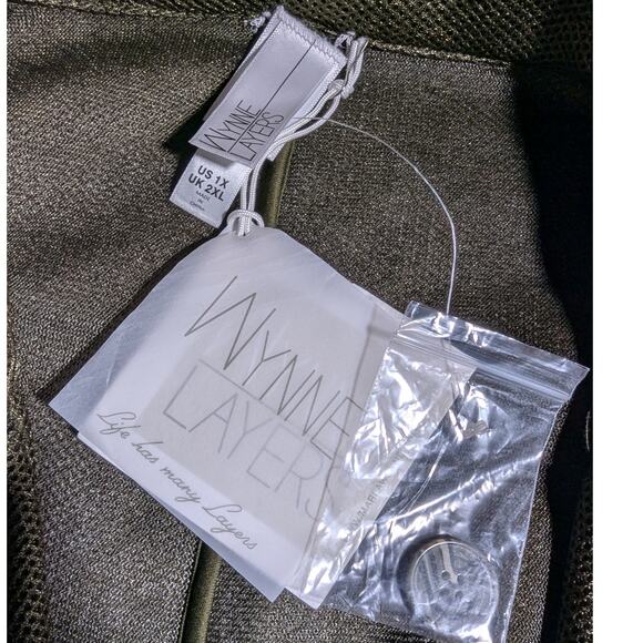 Marla Wynne Layers Olive Green Mesh 3/4 Sleeve Two Button Blazer Sz 1X NWT - Picture 4 of 5